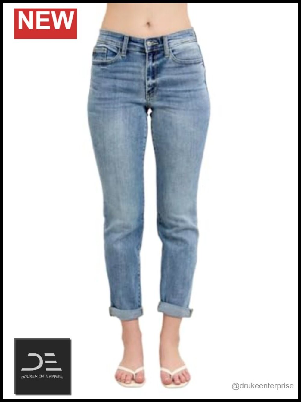 Boyfriend Fit Jeans Mid Rise 4-Way Stretch Bleach Wash Cotton Blend
